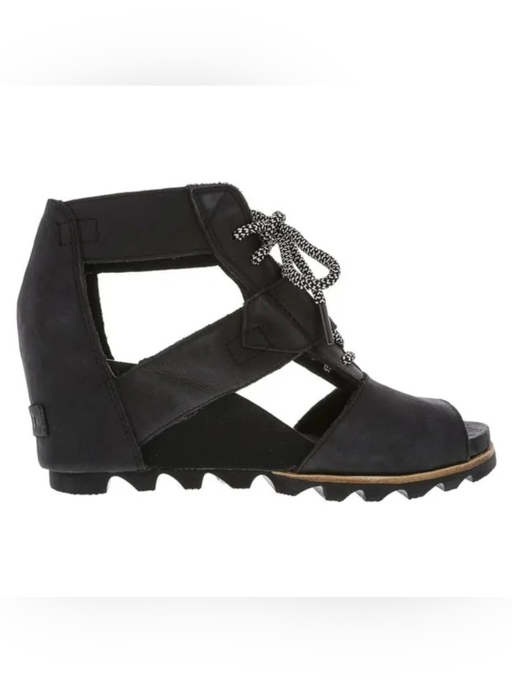 Sorel Joanie Lace Wedge Women's Sandal-Black Open Toe Platform